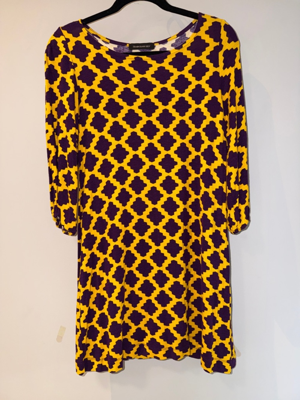 Hourglass Lilly Yellow and Purple Geometric Long Sleeve Shift Dress